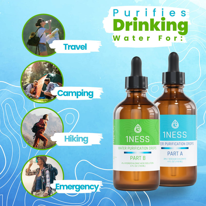 1ness Chlorine Dioxide Kit | 2 Part Liquid 8oz Set | Hydrochloric Acid 4% (HCl) : Sodium Solution 28% 8 Oz