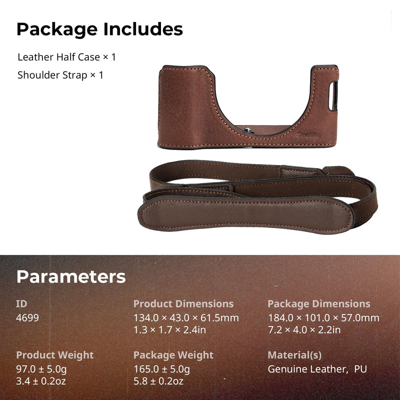 SMALLRIG Retro Half Leather Case for Fujifilm X100VI with Neck Strap, Brown | Genuine Leather Half Case with Aluminum Alloy Frame and Shoulder Strap