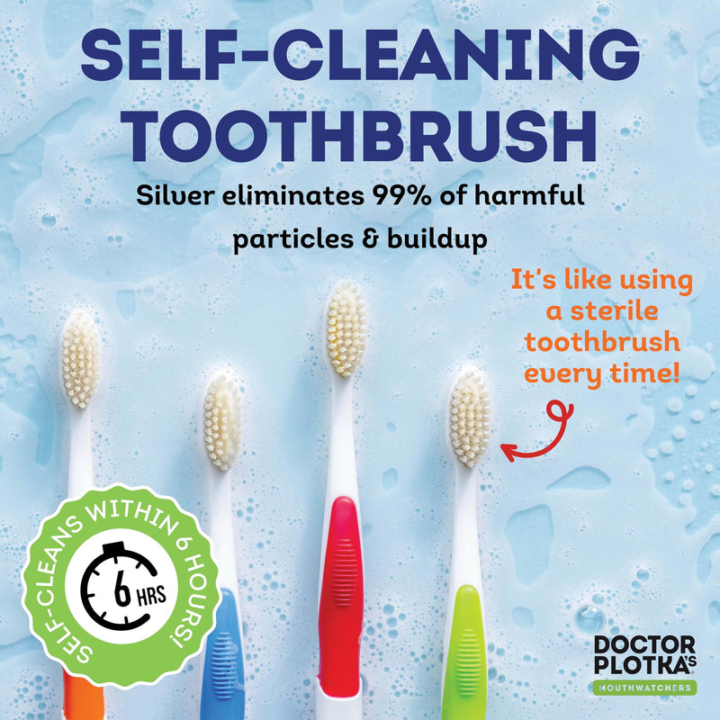 MOUTHWATCHERS Soft Flossing Manual Toothbrush, Family Pack, 4 Adult 2 Kids | Antimicrobial Floss-Tip Bristles for Sensitive Teeth and Gums, Soft Manual Brush, Deep Clean, BPA Free, Dr Plotka Design 4 Adult + 2 Kids