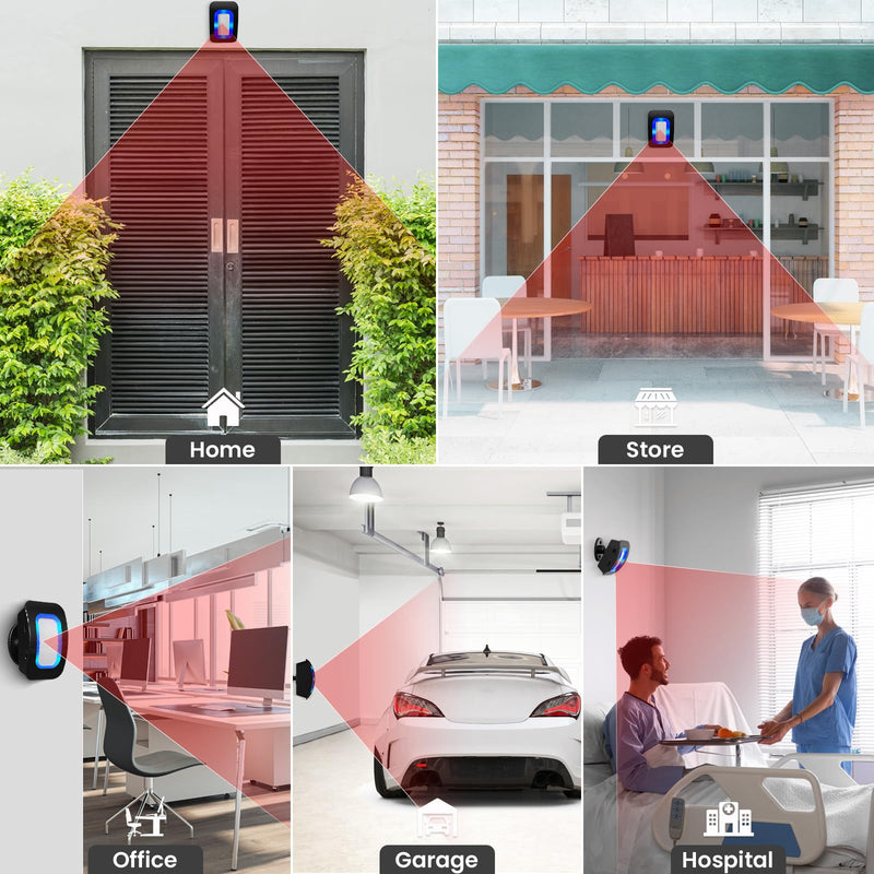 Wireless Motion Sensor LED Light - Motion Detector Alarm Chimes Door Sensor with 500 FT Range Security Alert Monitor System for Home, Business, Store, Office, School A 1 Receiver+1 Sensors