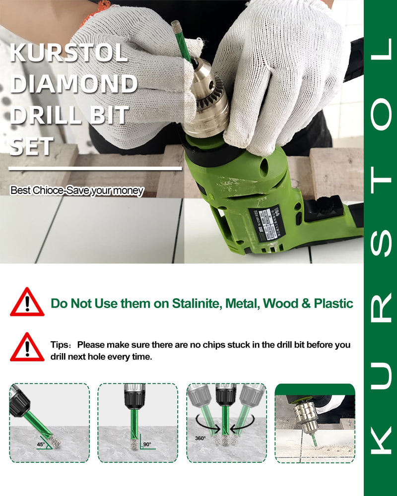 Diamond Drill Bits Set 12pcs, 3/16" - 3/8" Tile Drill Bit with PH2 Screwdriver Bit for Porcelain Tile Ceramic Stone Granite Marble, Quick-fit Hex Shank 5/6/6/8/10mm+5/6/6/8/10mm+Screwdriver 12
