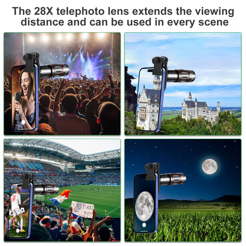 Phone Telephoto Lens 28X | Macro Lens for iphone With E-Clip and Tripod, Suitable for Most Smartphones(Black)