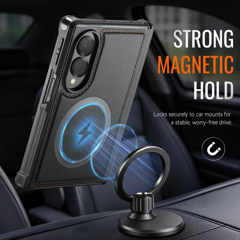 Vinich for Samsung Galaxy Z Fold 8 Magnetic Case Compatible with Magsafe | Durable PU Leather, Slim Fit, Shockproof Protective Phone Cover for Galaxy Z Fold 8 Wide, Black for Galaxy Z Fold 8 - 7.6"