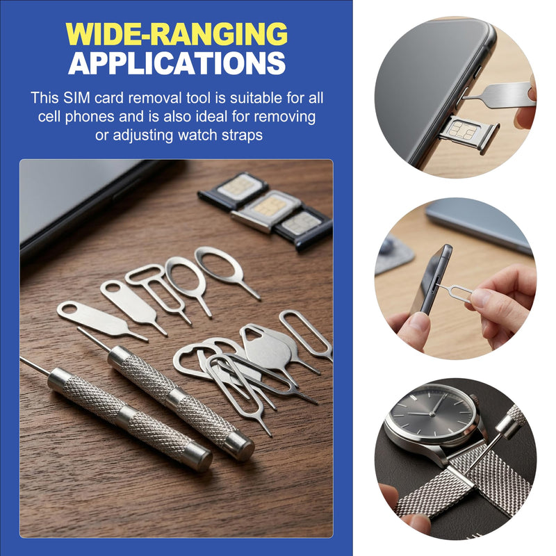 16 Pack SIM Card Removal Tool, Universal Ejector Pin Key for iPhone, iPad, Samsung, Tablet. Stainless Steel Phone Tray Opener, Heavy Duty SD Eject Needle, Silver