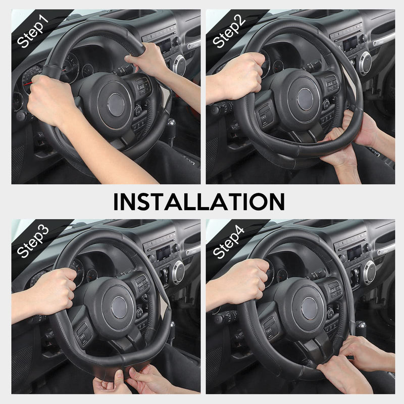SEG Direct Car Steering Wheel Cover Large Size for F150 F250 F350 Ram 4Runner Tacoma Tundra Range Rover with 15 1/2 inches-16 inches Outer Diameter, Black Microfiber Leather 01-Black Large size[15 1/2''-16'']