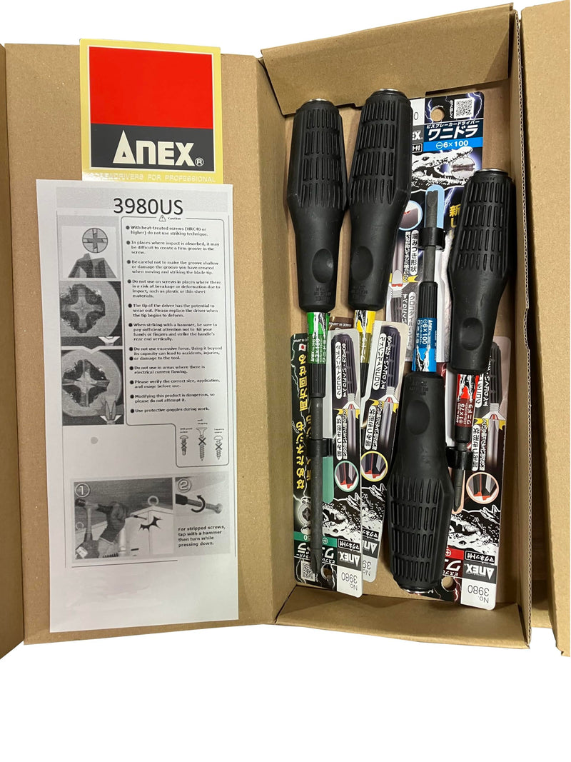 Anex Screwdriver, 4-Pack, Philips & Flat Head, Ergonomic, Stripped & New Screw Removal, Household & Woodworking Projects