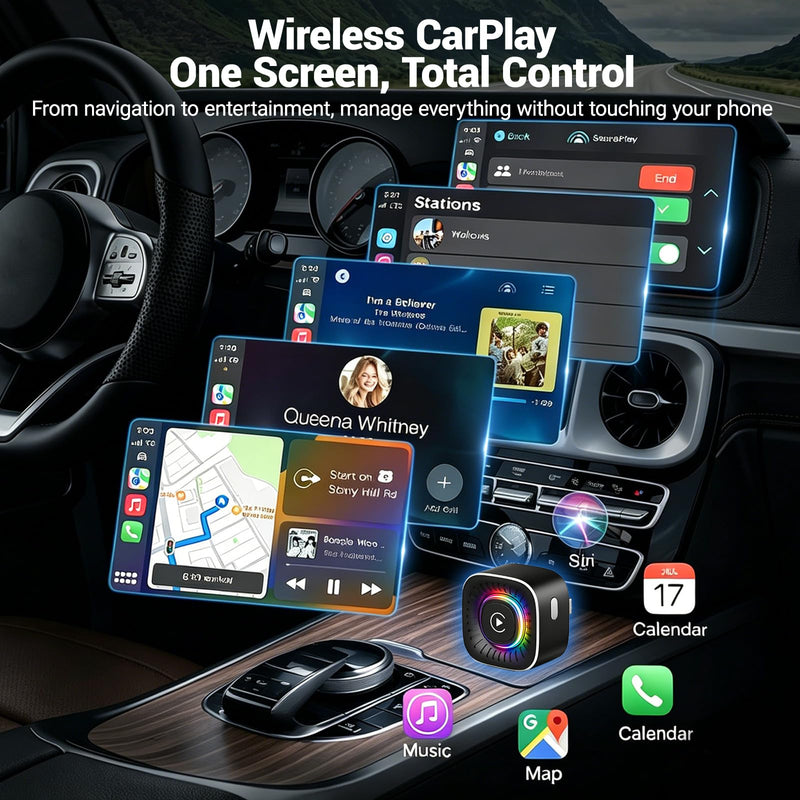 Wireless CarPlay Adapter & GPS Tracker, 2-in-1 Mini USB Dongle with Fast Auto Reconnect CarPlay Wireless Adapter, Plug and Play for OEM Factory Wired CarPlay Vehicles Black