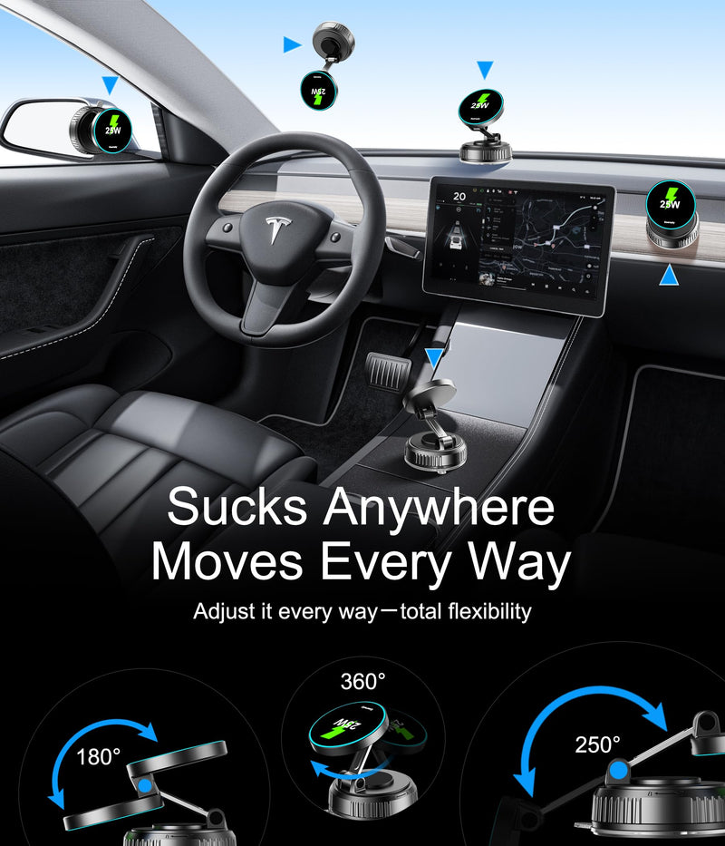 for 25W Magsafe Car Mount Charger，Adhesive & Vacuum Suction Cup Phone Mount | Fast Charging Mag Safe iPhone Car Mount Magnetic Wireless Car Charger Car Phone Holder for iPhone 17 16 15 14 13 12