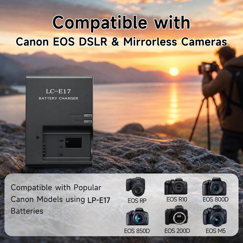 LC-E17 LC-E17E Charger Replacement for Canon EOS RP R10 Rebel T7i T6i | Smart camera battery charger for LP-E17 EOS Rebel T6s, SL3, SL2, EOS 77D, 200D, 250D, 750D, 760D, 800D, 850D
