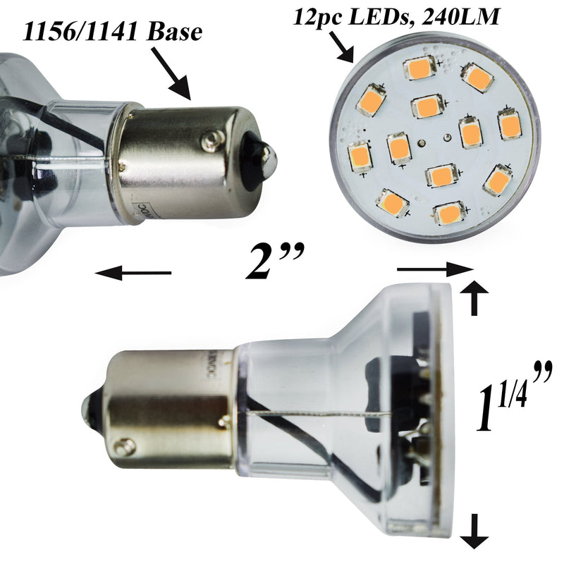 Leisure LED RV Trailer Motorhome LED Spot Light 1156 1139 1141 1383 LED Bulb 2 Watt 275 Lumen CW 10-30Volt 12Volt Long Neck (Warm White 3500K, 4-Pack Long Neck) Warm White 3500K