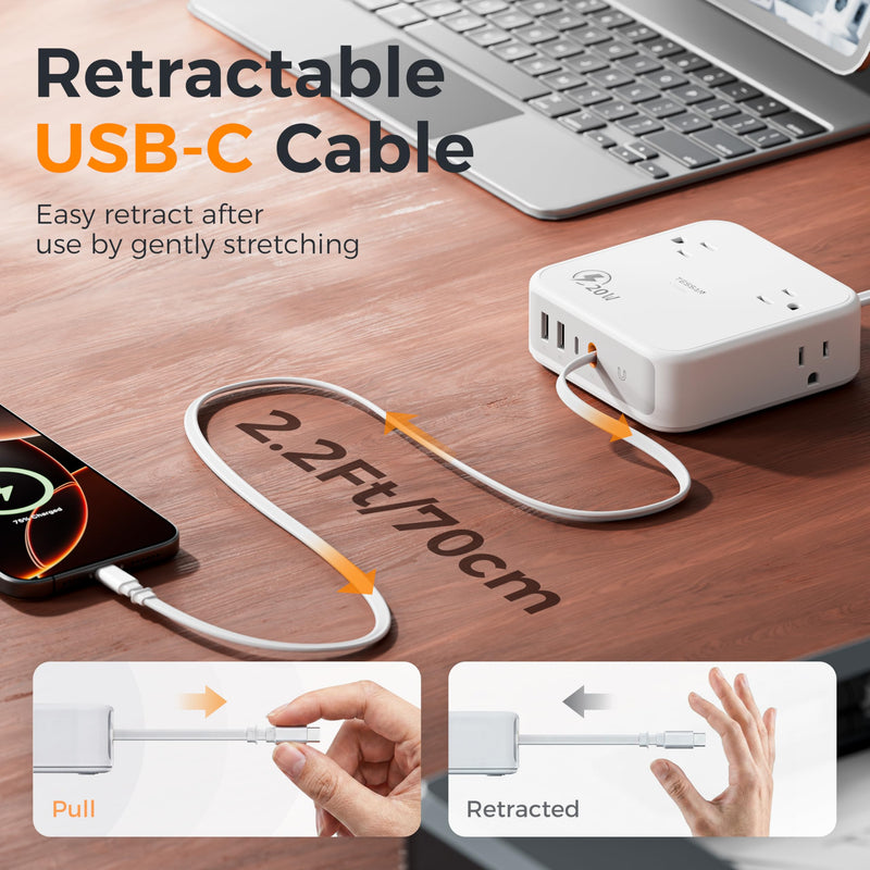 TESSAN Surge Protector Extension Cord 5Ft, Flat Plug Power Strip | 4 Outlets 4 USB Ports(1 USB C) 20W USB C Cable, USB Charger 1050 Joules Protection, Suitable for Home Office Dorm, Grey Gray 5FT-1050J Surge Protector