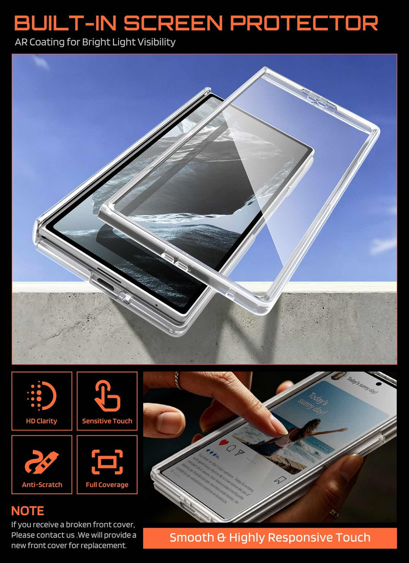 SUPCASE for Galaxy Z Fold 8 Ultra Case with Tempered Glass Screen Protector | Built-in Fixed Stand, Compatible with MagSafe, Full-Body Hinge Coverage, Military-Grade Drop Protection, Slim-Fit, Clear