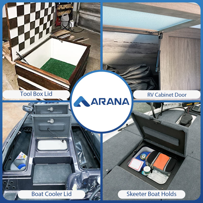 ARANA 10 Inch 20LB/89N Gas Strut Shocks, 10'' Lift Supports for Ranger Boat Hatch Boat Rod Locker Cooler Snap Box RV Cabinet Door Camlocker Toolbox Lid, 2Pcs (Suitable Support Weight 16-22LB) 20 LB