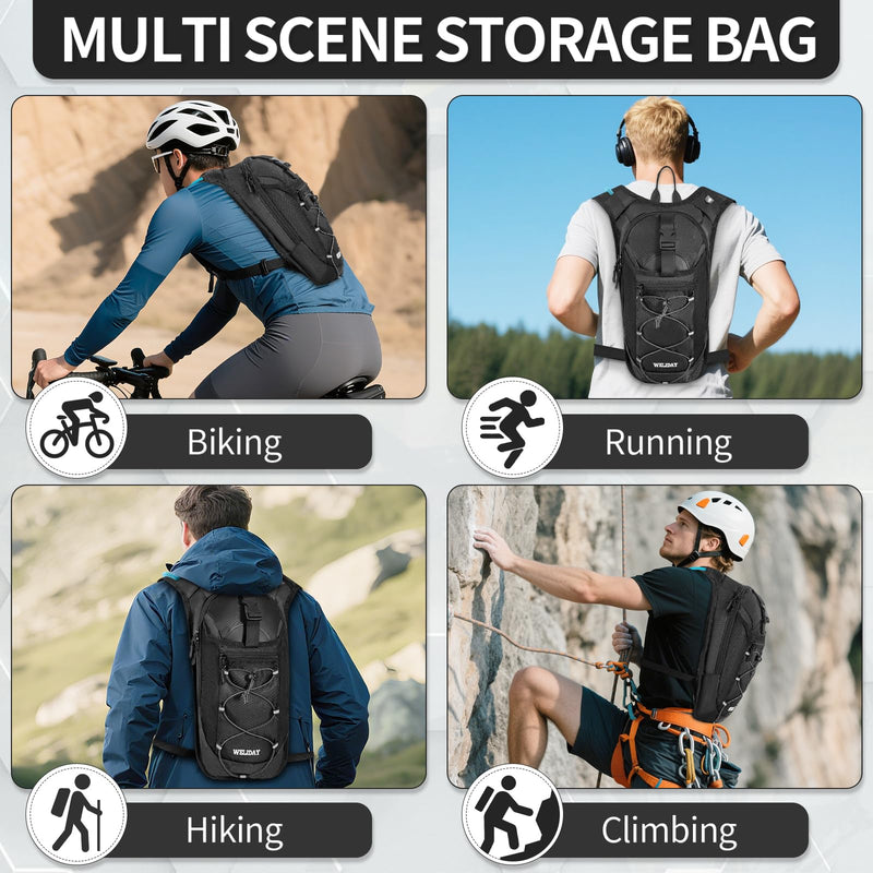 Hydration Backpack with 2L Water Bladder, Lightweight Hydro Pack for Cycling, Running, Hiking, Climbing Black
