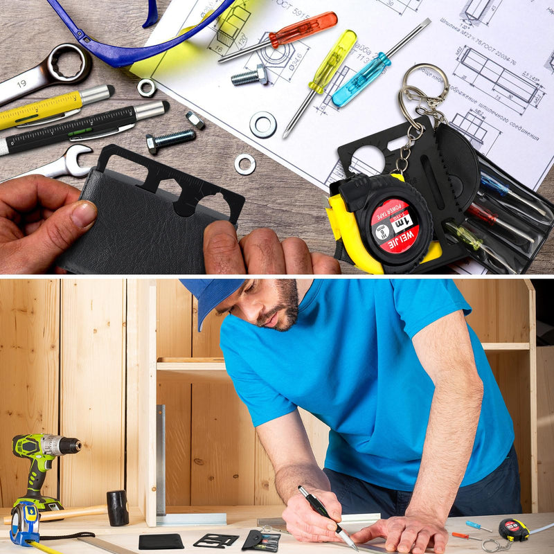 48 Pcs Mini Screwdriver Tape Keychain Set Multitool Pen Card Father's Gifts Bulk Mini Tool Set for Adult Men Dad (Yellow,Black) 48 Yellow,black