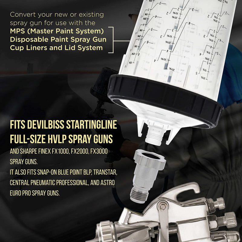 Master Elite Paint System MPS Spray Gun Cup Adapter 844 - Converts Devilbiss Startingline, Sharpe Finex Spray Guns for Use with Master Paint System MPS Disposable Cup Liners and Lid System