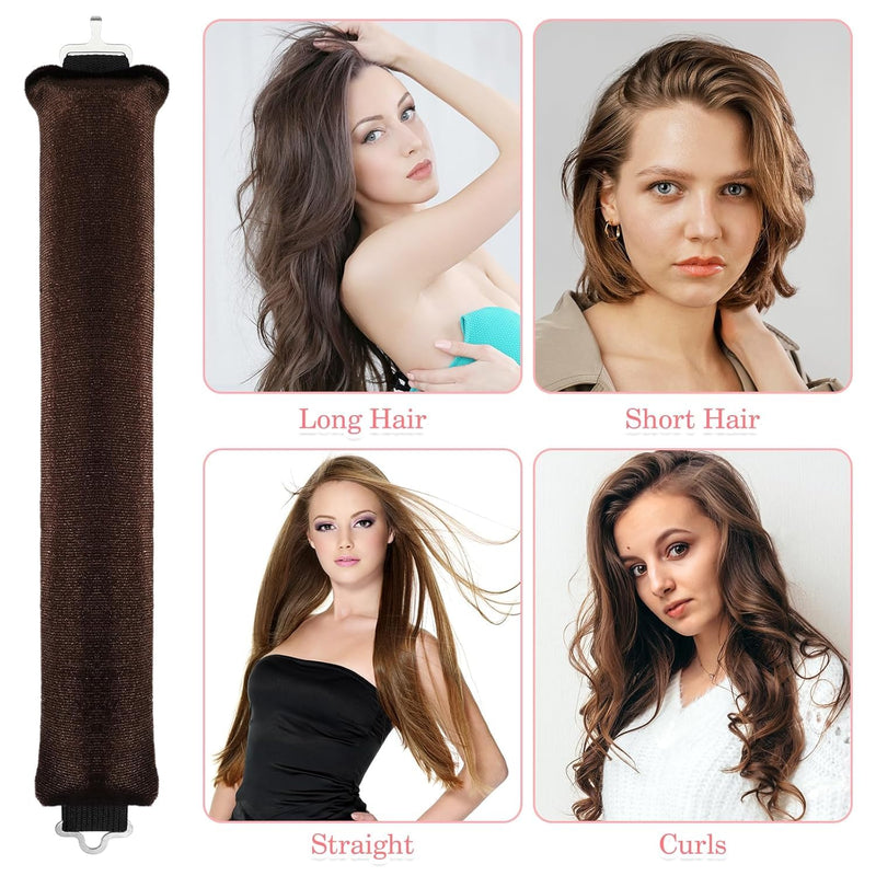 Heatless Curlers,3Pcs Heatless Curling Wand,Overnight Hair Rollers,Soft Sleeping Lazy Hair Rollers with Hook for All Hair Types(Brown)
