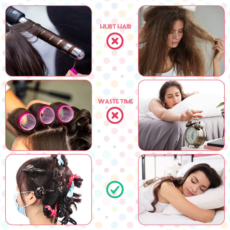 Syhood 48 Pcs Sponge Hair Rollers Soft Hair Curlers to Sleep in, Foam Heatless Overnight Pillow Curlers for Women Tousle Styling Tools(Cloth Cover,Polka Dot, Leopard) 1 count (Pack of 1) Polka Dot, Leopard