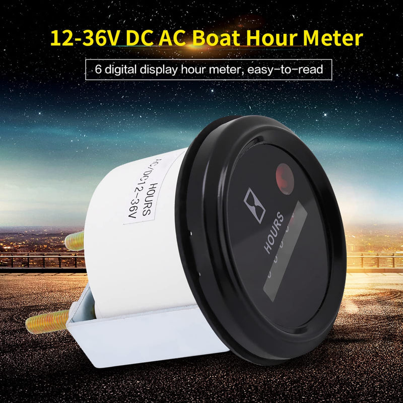 AC/DC 12-36V Quartz Hour Meter Gauge Tester Hour Gauge for Motorcycle Car Boat Truck Engine, Hour Tester Accurate 6 Digit with Connecting Terminals