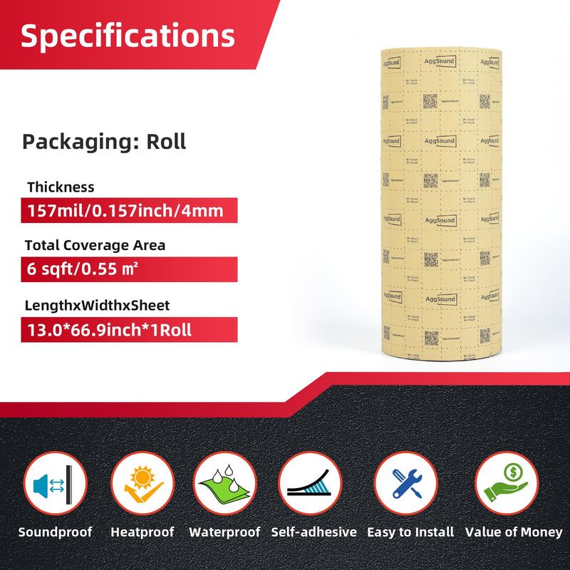 Roll Pack Sound Deadener for Cars-Auto Closed Cell Foam Noise Deadening Material-Heat Shield Insulation Dampening Mat, 157mil 6sqft 157mil-Closed Cell Foam