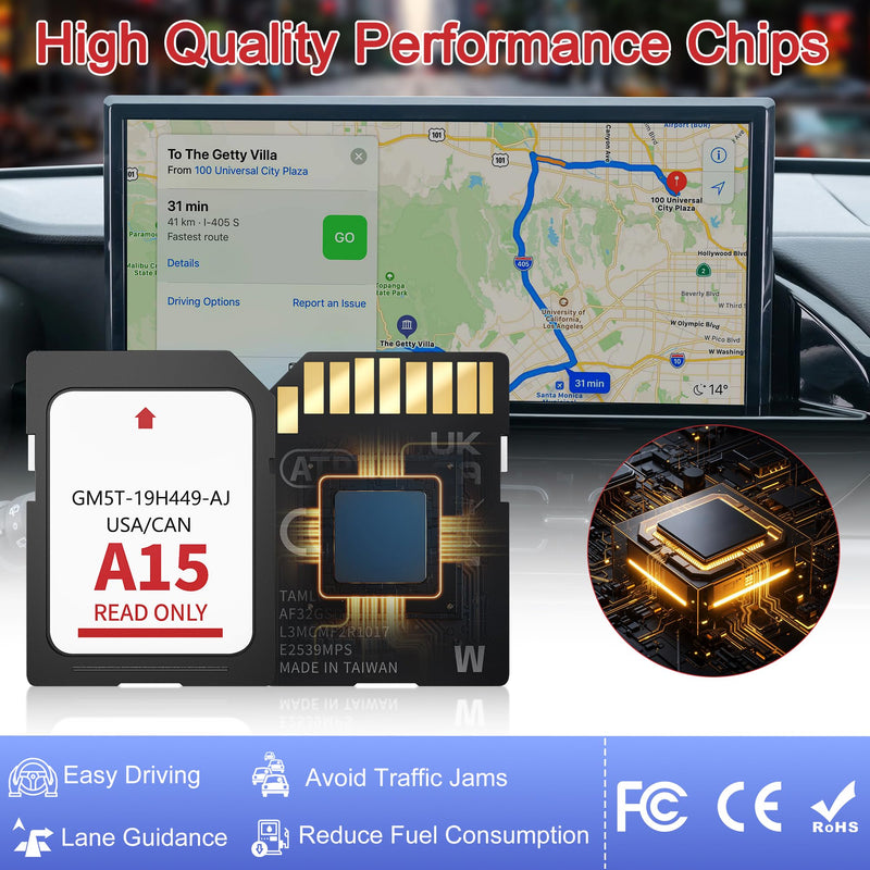 2026 Latest A15 Navigation SD Card for Ford/Lincoln, Compatible with F-150 Explorer Expedition Fusion Edge Escape MKC MKZ MKX Sync 2, Navigation SD Card Maps Update USA/Canada, GM5T-19H449-AJ