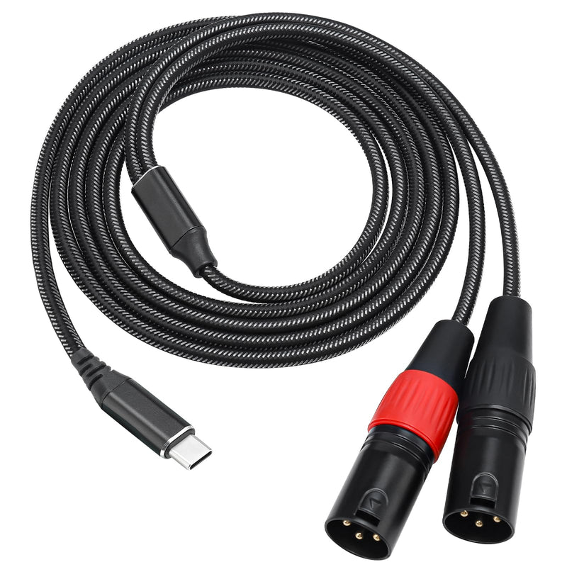 USB C to Dual XLR Male Audio Cable, 6.6FT USB C to 2 Male XLR Stereo Power Amplifier Cable for Mobile Phone USB C Connection Active Speaker, Black Braided USB C to Dual XLR Male