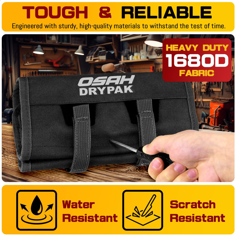 Motorcycle Tool Roll Bag - Roll-Up Tool Pouch Wrench Sturdy Organizer Handlebar Tool kit for Harley, Enduro, Dirt Bike, UTV, and Motorcycle Accessories Gear, Tools Not Included Black