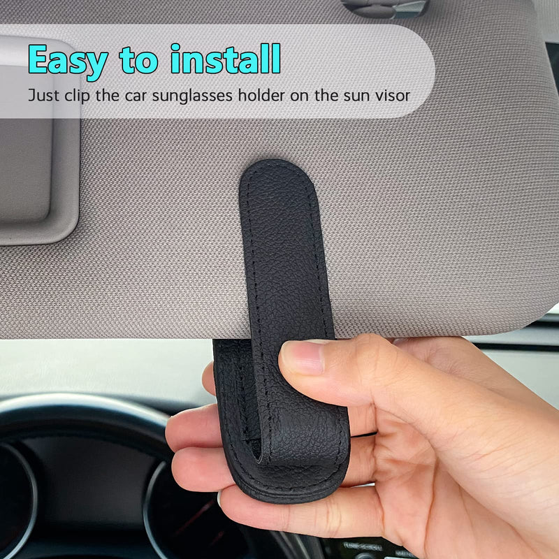 Visonx Sunglass Holder for Car Visor Clip, Magnetic Leather Eyeglass Hanger Clip for Car, Square Car Visor Accessories (Black) Black 1 Pieces