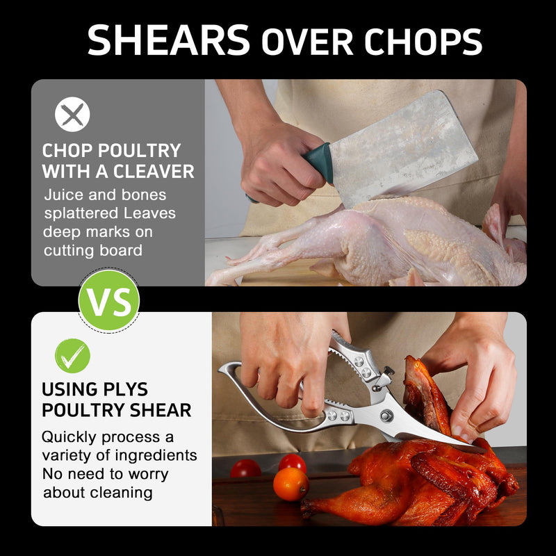 Poultry Shears, Kitchen Scissors for Food, All Purpose Heavy Duty for Chicken Wing/Thigh/Bone, Meat, Quail, Fish, Turkey, Vegetables, Stainless Steel Cooking Aid Scissors, Dishwasher Safe Silver Kitchen Shear