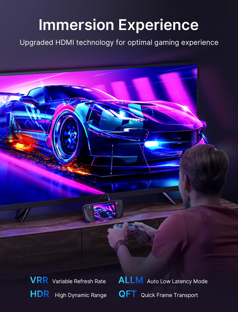 JSAUX RGB Docking Station for Steam Deck (OLED)/ROG Ally/Legion Go, 12-in-1 Handheld Dock with 4K@120Hz HDMI & DisplayPort Gigabit Ethernet USB C 3.2 USB A 3.2/2.0, SD/TF Slots 3.5mm Jack-HB1201S Crystal