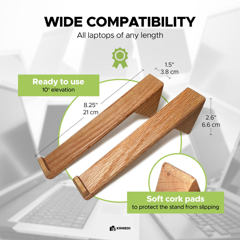 Wood Laptop Riser Stand for Desk- Fits MacBook Air, Pro, Dell, HP, Lenovo, XPS and All laptops, Portable Nonslip Laptop Riser Holder- Gifts for Office & Home- Recommend for Back Pain Relief