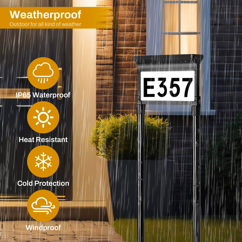 Lacasa Solar Address Signs for Yard, Dual-Sided Illumination Solar House Numbers for Outside, Waterproof Outdoor Solar Mailbox Number Plaque, 3-Color Modes, 1 Pack