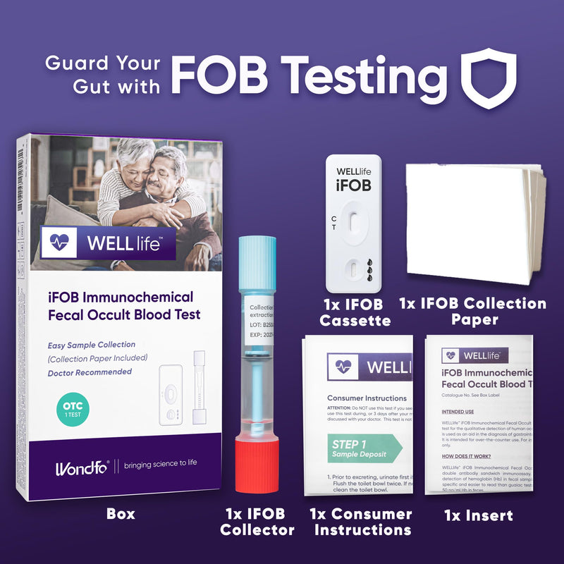 WELLlife iFOB Immunochemical Fecal Occult Blood Test, Colon Screening Test Kit Stool Test at Home Easy to Use, 1 Test Detect Hidden Blood in 10 Minutes FOB Test for Home 1T
