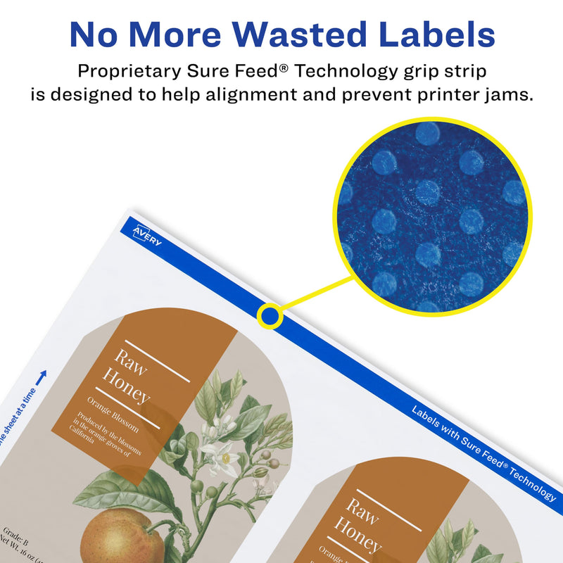 Avery Arched Labels with Sure Feed for Laser Printers, Water Resistant, 3" x 2.25", 90 Labels (22809) One Size