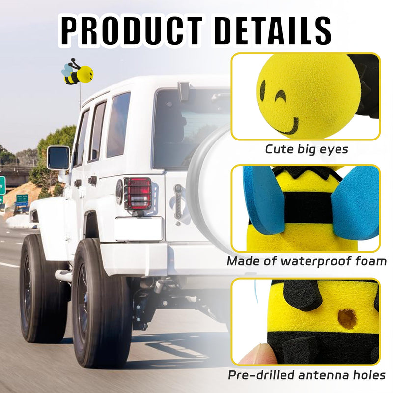Happy Bee Car Antenna Topper, Cute Bee EVA Automotive Antenna Ball Decorative Antenna Hat, Easy to Find Car in The Parking Lot, Universal Exterior Decor Car Accessories (Wink) Wink