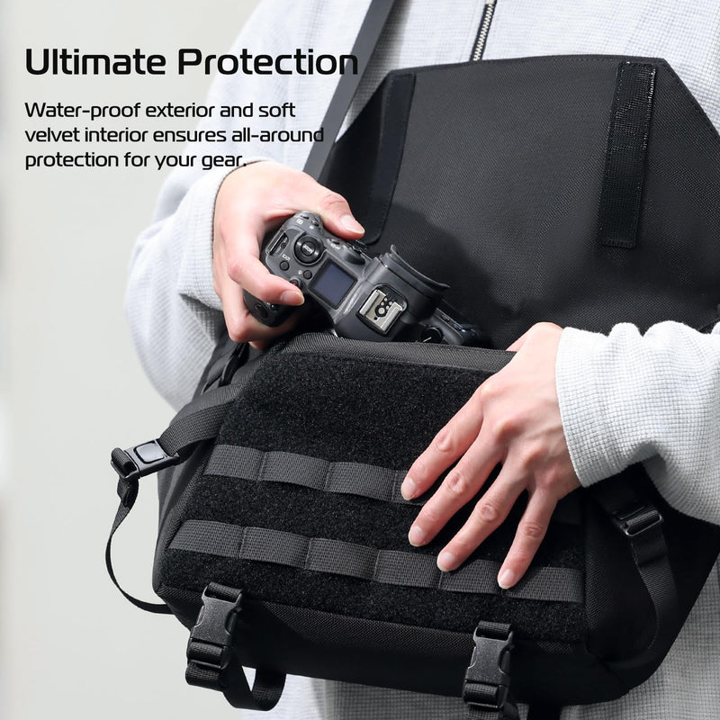 ULANZI BC08 Sling Camera Case 9L with Tripod Holder | Small Compact Camera Tactical Shoulder Bags for DSLR/SLR/Mirrorless Cameras, Water-Resistant Crossbody Bag Women Men, Black