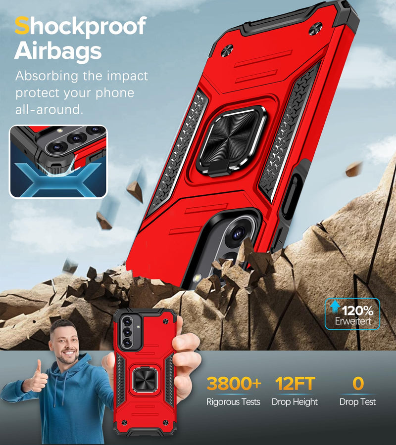for Samsung Galaxy A57 5G Case Rugged Military Grade Heavy Duty Armor Shockproof A57 Phone Case with 360 Metal Ring Kickstand Mount Magnetic Cover for Samsung Galaxy A57 (Red) Red