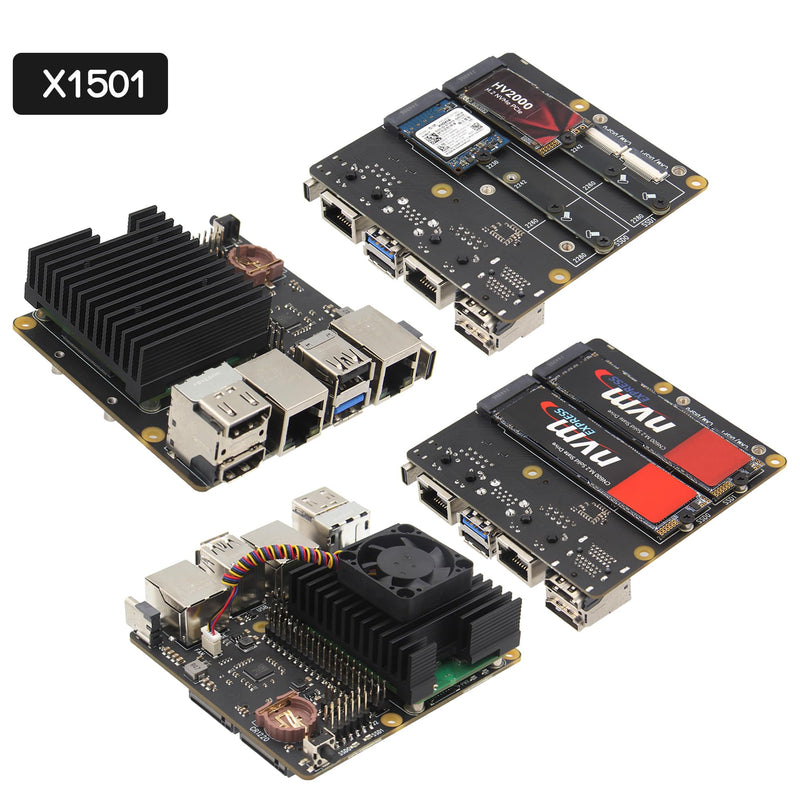 Geekworm X1501 CM5 IO Carrier Board for Raspberry Pi Compute Module 5 Support Dual M.2 NVMe SSD|1GbE + 2.5GbE Ethernet Ports
