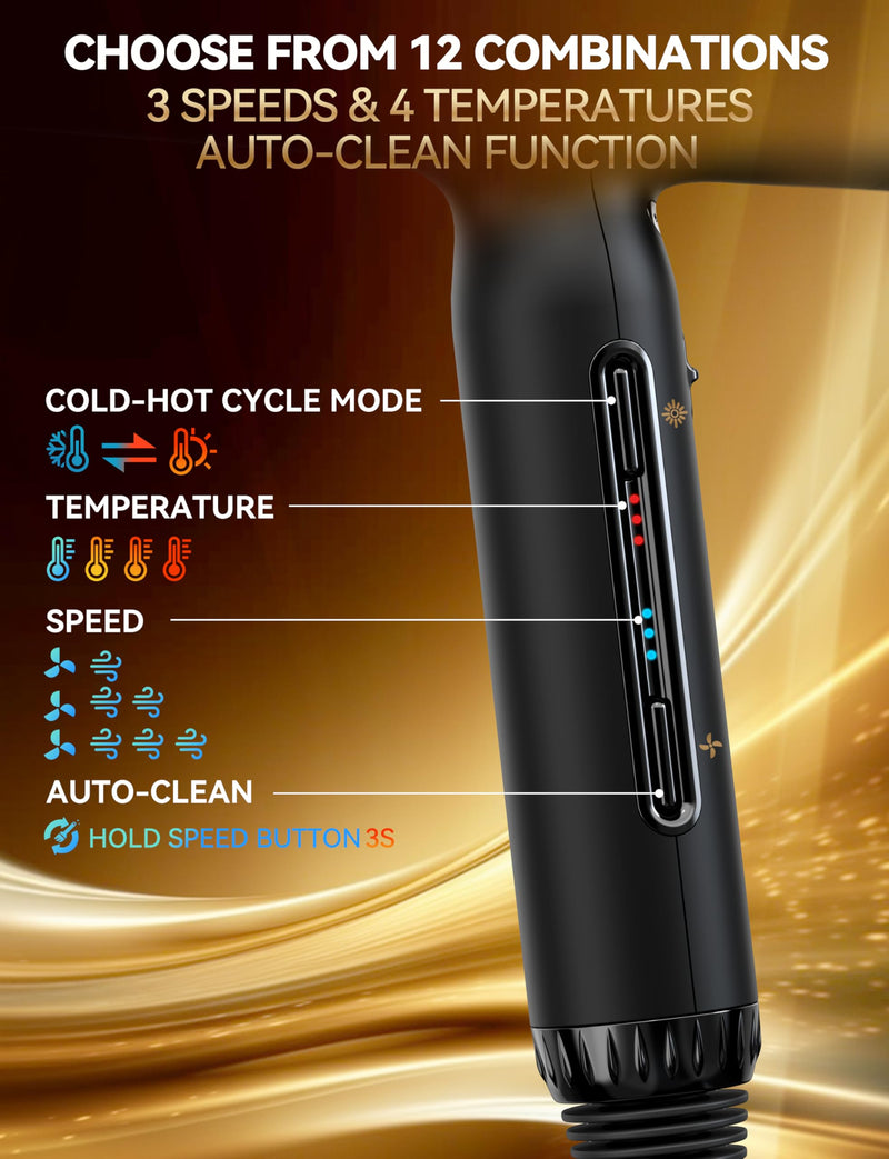 Professional Ionic Hair Dryer Travel Hairdryer 2200W,100,000 RPM High EC Motor,320g Lightweight Hairdryer,200 Million Ionic Blow Dryer, Thermo-Control Low Noise for Travel Sports Home Salon