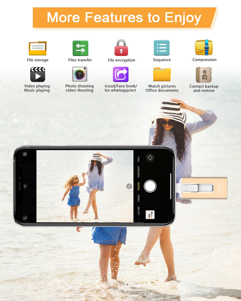 USB Flash Drive 512GB, Photo Stick Memory External Data Storage Thumb Drive Compatible for Phone, Pad, Android, PC and More Devices (Gold) Gold