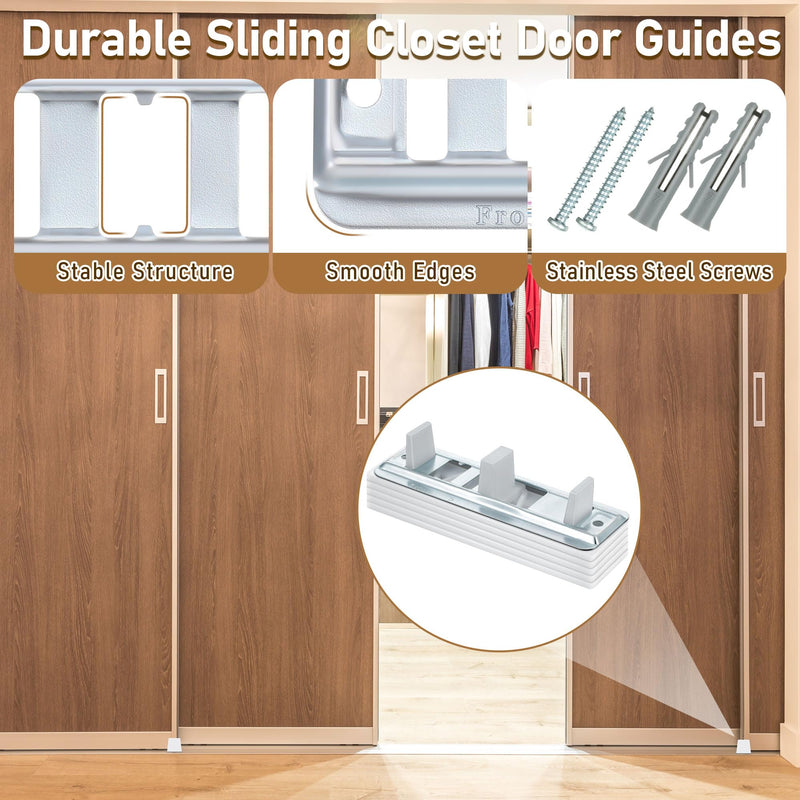 8 Pack Sliding Closet Door Floor Guides with Carpet Risers, Adjustable Sliding Closet Door Guide Fit 3/4'' to 1-3/8'' Thick Doors, White and Metallic (Metal) 8 Metal