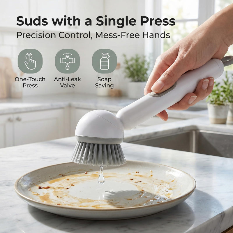 Li&Zhao Dish Brush with Soap Dispenser – Kitchen Sink Brush with Built-in Liquid Dispenser Wall Mount for Adjustable Angle Rotating, Heavy-Duty Dish Soap Brush for Sink, Stove, Cookware (2 Pack) Normal