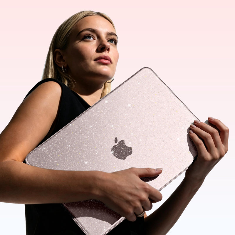 MecBevia Compatible with MacBook Neo Case 13 inch 2026 A3404 A18 Pro Chip | 4-in-1 Kit, Neo Hard Shell Case Cover & Keyboard Cover & Screen Protector & Type C, Sparkly Blush