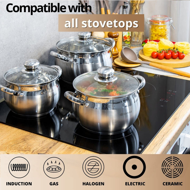 Daniks Classic 2 Quart Stainless Steel Stock Pot with Glass Lid, Tri-Ply Bottom for Even Heating, Induction Compatible, Dishwasher Safe 2 QT