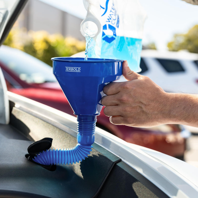 Automotive Flex Funnel with Hose | Wide Mouth Flexible Oil Funnel for Automotive Use - Gas, Transmission Fluid, Car Fuel, Oil Change (Blue) Blue