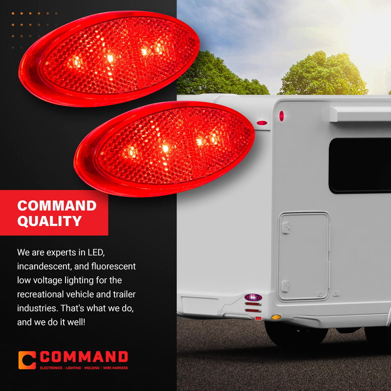 Command Electronics OEM 12V LED RV & Trailer Oval Clearance Light with Built-in Reflex – Made in USA – Surface Mount – Red – 2-Pack 2 Pack