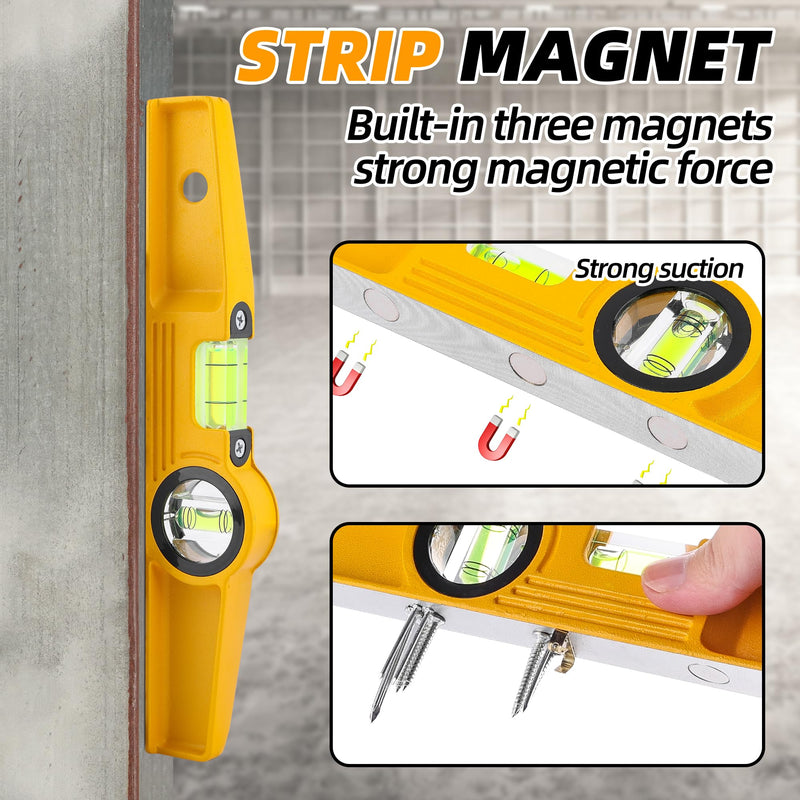 10 Inch Aluminum Die-Cast Magnetic Torpedo Level, Magnetic Professional Scaffolding Spirit Level, Torpedo Level with Rare Earth Magnet 250MM and Holster