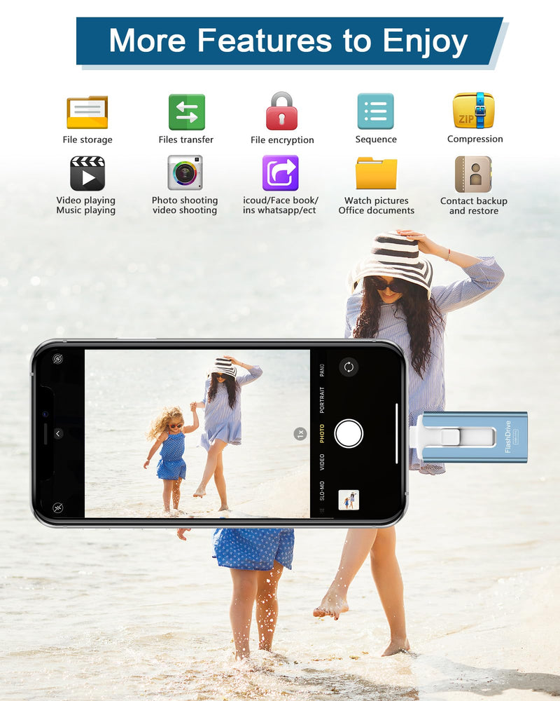 USB Flash Drive 512GB, Photo Stick Memory External Data Storage Thumb Drive Compatible for Phone, Pad, Android, PC and More Devices (Blue) Blue