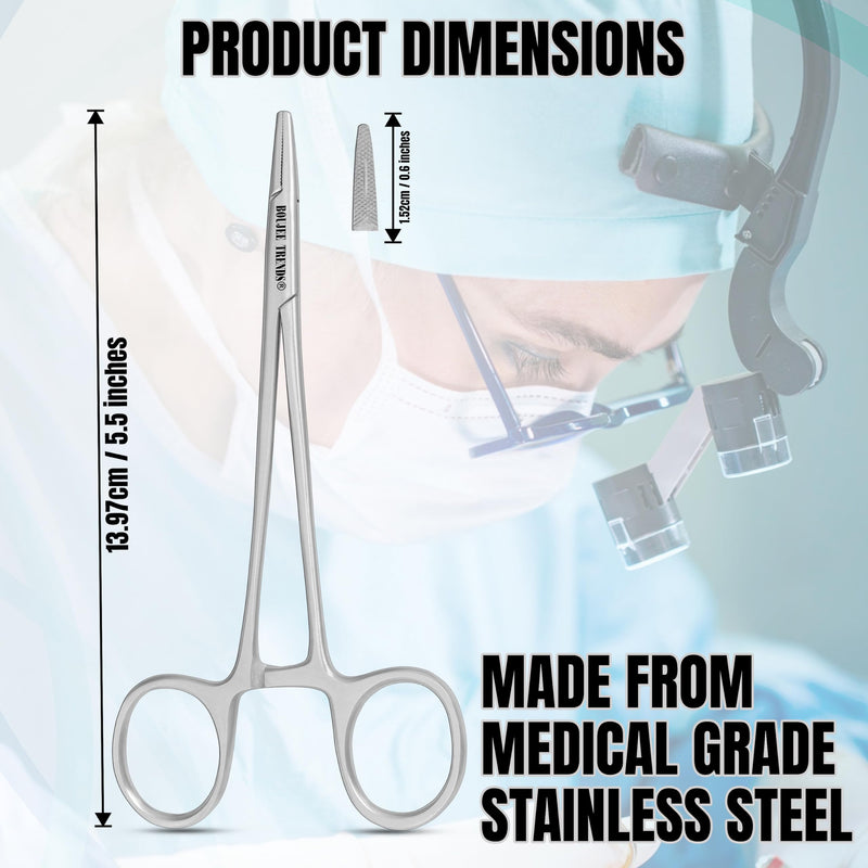 Mayo Hegar Needle Holder Needle Driver with Strong Lock, Serrated Jaws for Precise Suturing and Practicing Autoclavable Multipurpose for Lab and Fishing (5.5") 5.5"