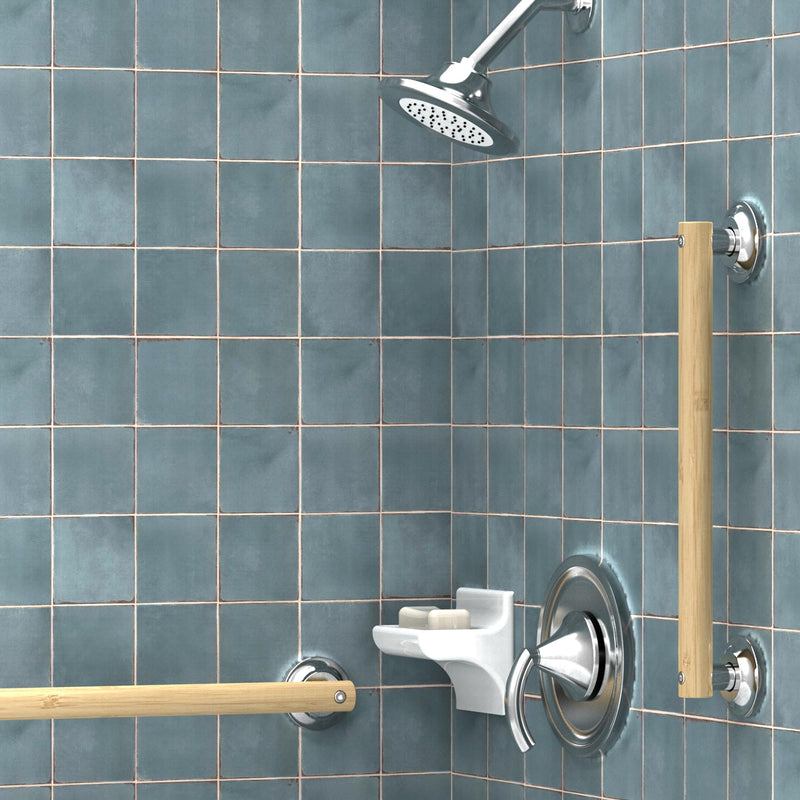 Natural Bamboo Grab Bar for Bathroom & Toilet, ADA Compliant Balance Assist Handrail for Handicap and Seniors, 18in Brushed Nickel